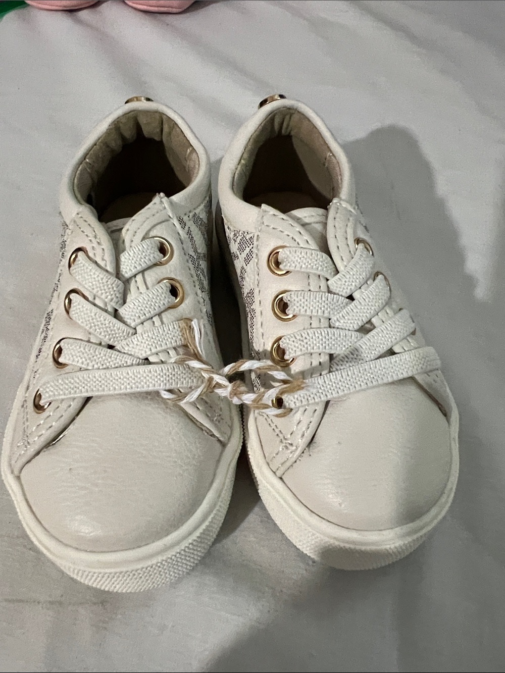 Michael Kors White Kids Sneakers with Gold Eyelets